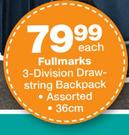 Fullmarks 3-Division Drawstring Backpack Assorted-36cm Each