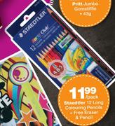 Staedtler 12 Long Colouring Pencils + Free Eraser & Pensil-Per Pack