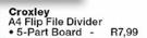 Croxley A4 Flip File Divider 5-Part Board