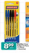 Penflex Clear Ballpoint Pens Assorted-5-Pack