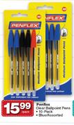 Penflex Clear Ballpoint Blue Pens Assorted-10-Pack