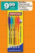 Penflex Fluorescent Ballpoint Pens Assorted-5-Pack