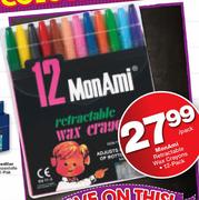 MonAmi Retractable Wax Crayons 12 Pack-Per Pack