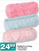 Fluffy Pencil Bag With Hearts-Each