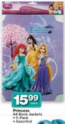 Princess A4 Book Jackets 5-Pack Assorted