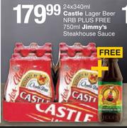 Castle Lager Beer NRB-24x340ml + Free Jimmy’s Steakhouse Sauce-750ml 