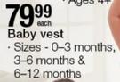 Baby Vest (Sizes 0-3 Months, 3-6 Months & 6-12 Months)-Each