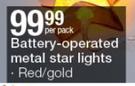 Battery Operated Metal Star Lights Red/ Gold-Per Pack