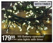 100 Battery Operated Wire Lights With Timer-Per Pack