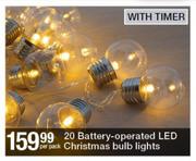 20 Battery Operated LED Christmas Bulb Lights With Timer-Per Pack