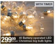 40 Battery Operated LED Christmas Big Bulb Lights With Timer-Per Pack