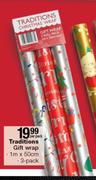 Traditions Gift Wrap 1m x 50cm-3xPer Pack
