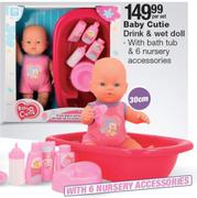 Baby Cutie Drink & Wet Doll 30cm With 6 Nursery Accessory-Per Set