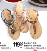 Ladies' Flat Fashion Sizes 3-8 Sandals-Per Pair