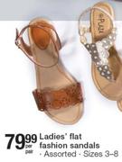 Ladies' Flat Fashion Sizes 3-8 Sandals-Per Pair