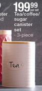 Tea/Coffee/Sugar Canister Set 3 Piece-Per Set