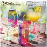 Tropical Glass Jar With Lid & Straw-Each