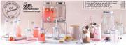Old Fashioned Glass Handle Jar Set With Lids & Straws 4's-Per Pack