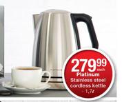 Platinum 1.7Ltr Stainless Steel Cordless Kettle-Each