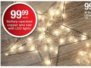 Battery Operated Copper Wire Star With LED Lights-Each
