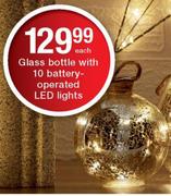 Glass Bottle With 10 Battery Operated LED Lights-Each
