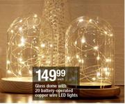 Glass Dome With 20 Battery Operated Copper Wire LED Lights-Each