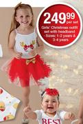 Girls' Christmas Outfit Set With Headband-Per Set