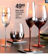 Rose Gold Flute/ Wine/ Stemless Wine Glasses-Each