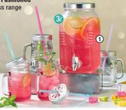 Old Fashioned 5 Piece Glass Dispenser With Jar Set-Per Set