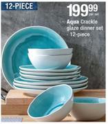 12 Piece Aqua Crackle Glaze Dinner Set-Per Set