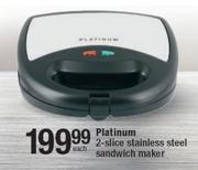 Platinum 2-Slice Stainless Steel Sandwich Maker-Each
