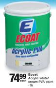 Ecoat Acrylic White/Cream PVA Paint-5Ltr Each