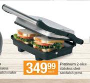 Platinum 2 Slice Stainless Steel Sandwich Press-Each
