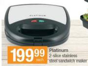 Platinum 2 Slice Stainless Steel Sandwich Maker-Each
