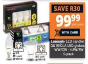 Lumaglo LED Candle/GU10/CLA LED Globes 5 Pack-Per Pack