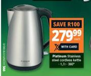 Platinum 1.7L Stainless Steel Cordless Kettle-Each