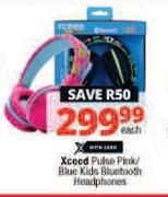Xceed Pulse Pink /Blue Kids Bluetooth Headphones-Each