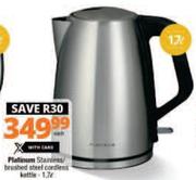 Platinum 1.7Ltr Stainless Brushed Steel Cordless Kettle