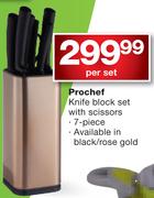 Prochef 7 Piece Knife Block Set- With Scissors-Per Set