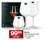 Marta 4 Pack Stemless/White/Red Wine Glasses-Per Set