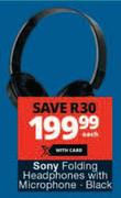 Sony Folding Black Headphones With Microphone-Each