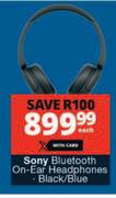 Sony Bluetooth On Ear Black/Blue Headphones-Each