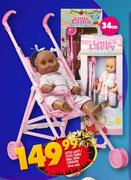 Little Lacey/Little Zama Doll With Stroller 34cm-Each