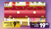 Chritmas Wrap 1m x 70cm 3 Pack Assorted-Each