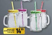 Cocktail Glass Jar With Lid & Straw 2 Piece-Per Set