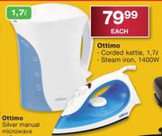 Ottimo Corded Kettle 1.7L, Steam Iron 1400W-Each