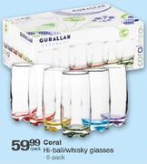 Coral 6 Pack Hi Ball/Whisky Glasses-Per Pack