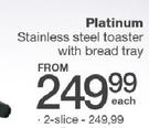 Platinum 2 Slice Stainless Steel Toaster With Bread Tray