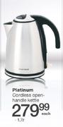 Platinum 1.7Ltr Cordless Open Handle Kettle