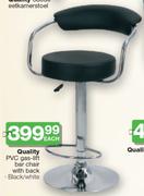 Quality PVC Gas Lift Bar Chair With Back Black/White-Each